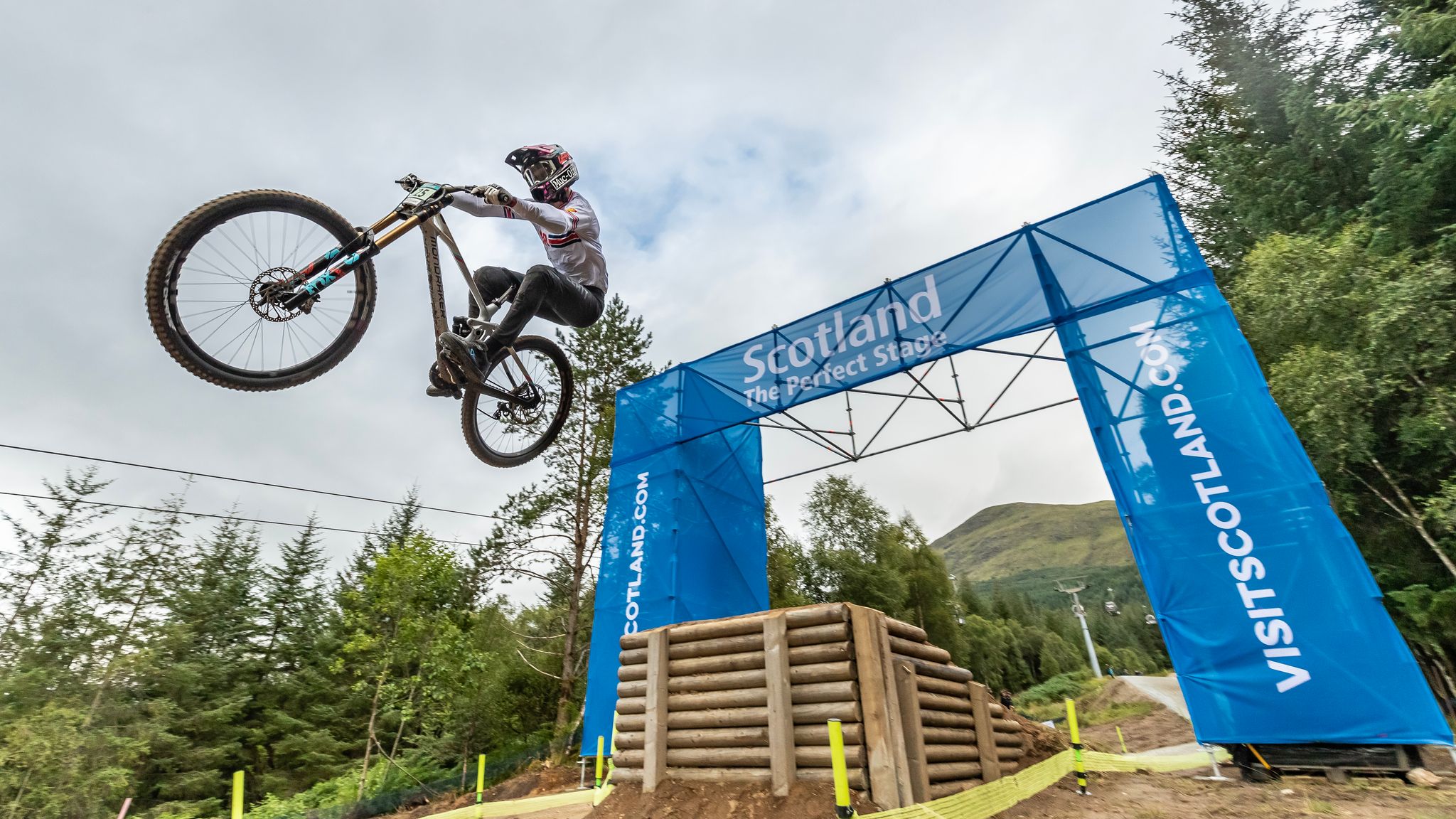 Mountain biker mid-air jump