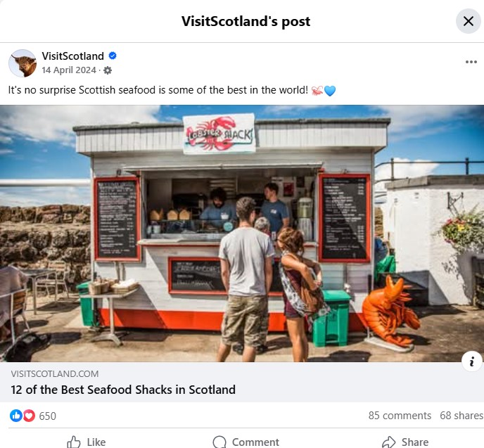 Facebook post from VisitScotland